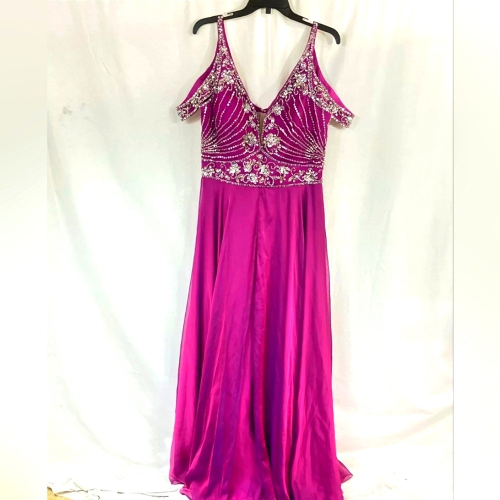 NEW RACHEL ALLAN Designer CURVES DRESS Rhinestone Pink MAGENTA SIZE 14W NWT